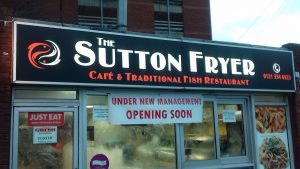 The Sutton Fryer shop sign